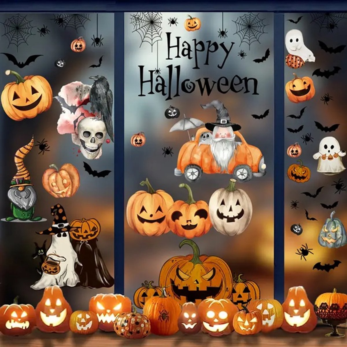 Raamstickers halloween | Spoken, pompoen, spinnen, spinnenweb, vleermuizen - halloween versiering - halloween decoratie feestdagen